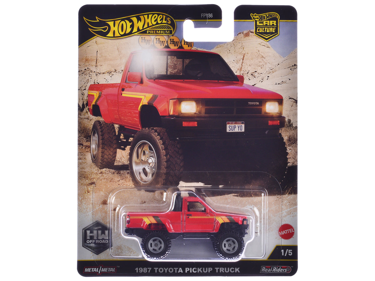 1987 Toyota Pickup Truck Red with Stripes 'HW Off Road' Series Diecast Model Car by Hot Wheels