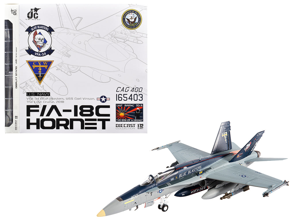 McDonnell Douglas F/A-18C Hornet Aircraft 'VFA-34 Blue Blasters USS Carl Vinson Last Cruise' (2018) United States Navy 1/72 Diecast Model by JC Wings