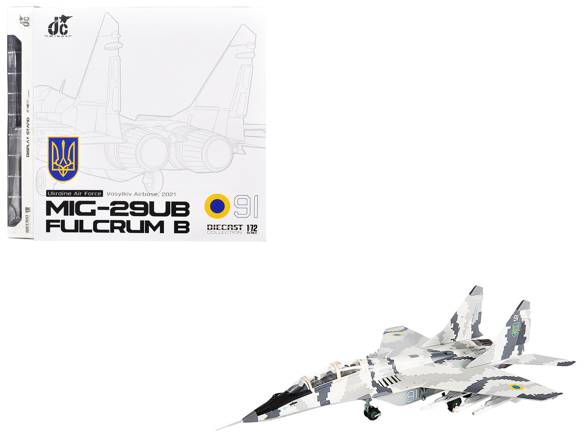 Mikoyan MiG-29UB Fulcrum-B Fighter Aircraft 'Vasylkiv Air Base Ukraine' (2021) Ukrainian Air Force 1/72 Diecast Model by JC Wings