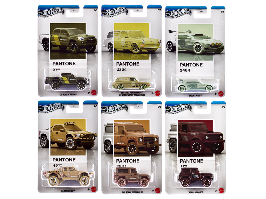 'Pantone' 10 piece Set B 'Silver Series' Diecast Model Cars by Hot Wheels
