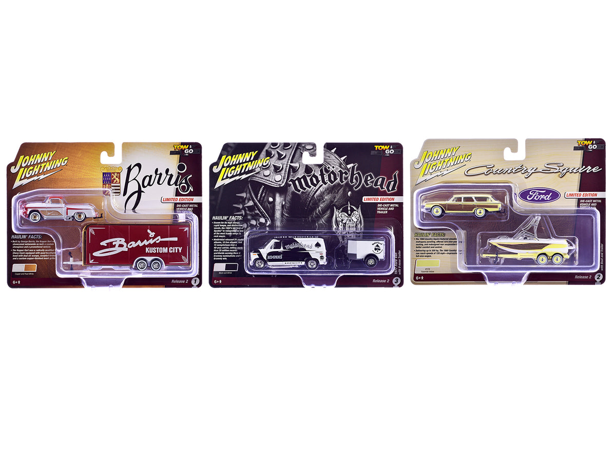 'Tow & Go' 2026 Release 2 Set of 3 pieces 1/64 Diecast Model Cars by Johnny Lightning