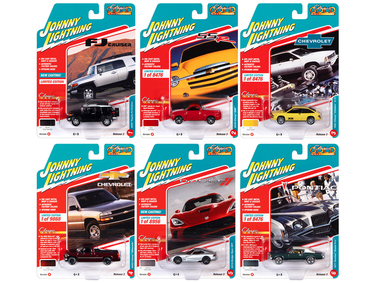'Classic Gold Collection' 2022 Set B of 6 Cars Release 3 1/64 Diecast Model Cars by Johnny Lightning