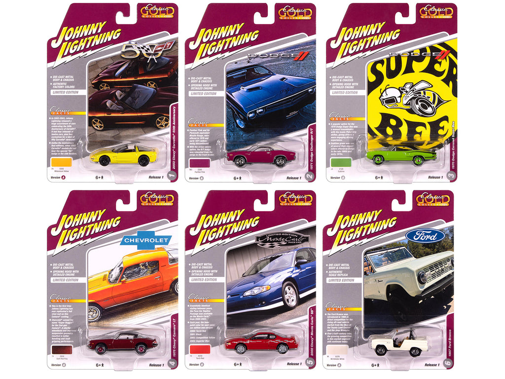 'Classic Gold Collection' 2025 Release 1 Set A of 6 Cars 1/64 Diecast Model Cars by Johnny Lightning