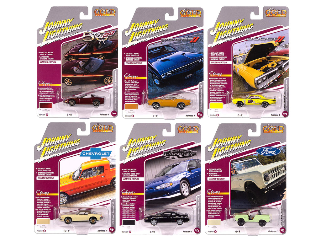 'Classic Gold Collection' 2025 Release 1 Set B of 6 Cars 1/64 Diecast Model Cars by Johnny Lightning