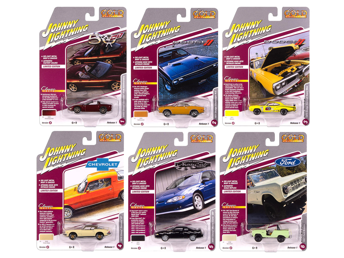 'Classic Gold Collection' 2025 Release 1 Set B of 6 Cars 1/64 Diecast Model Cars by Johnny Lightning