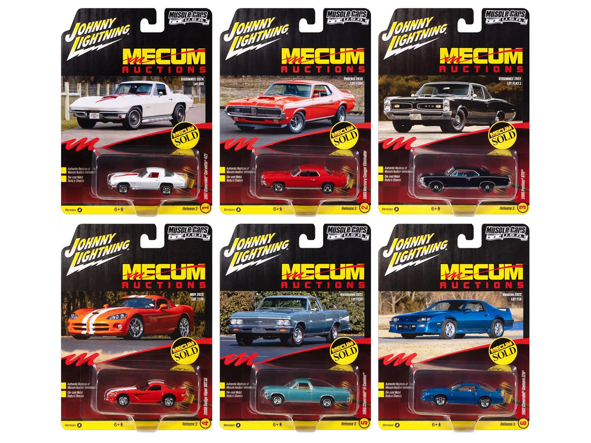 'Muscle Cars USA' 2025 Release 3 Set A of 6 pieces 'MECUM Auctions' 1/64 Diecast Model Cars by Johnny Lightning