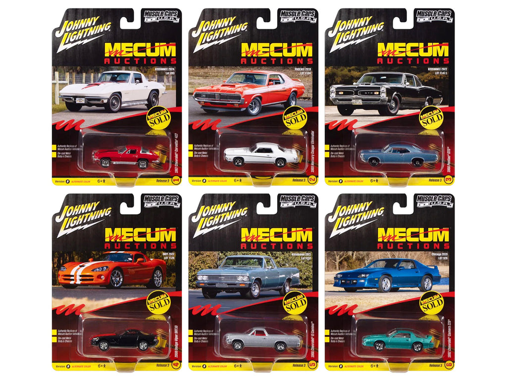 'Muscle Cars USA' 2025 Release 3 Set B of 6 pieces 'MECUM Auctions' 1/64 Diecast Model Cars by Johnny Lightning