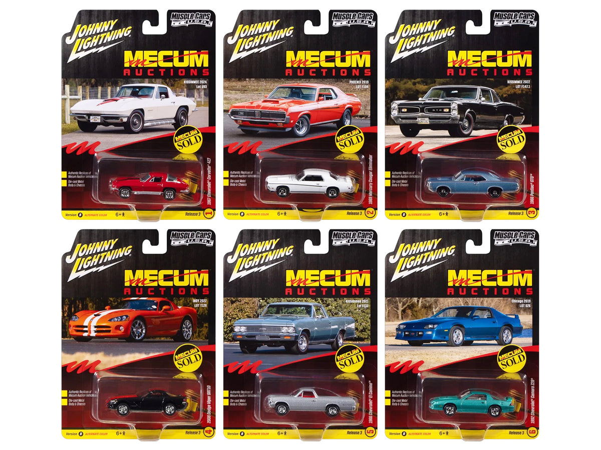 'Muscle Cars USA' 2025 Release 3 Set B of 6 pieces 'MECUM Auctions' 1/64 Diecast Model Cars by Johnny Lightning