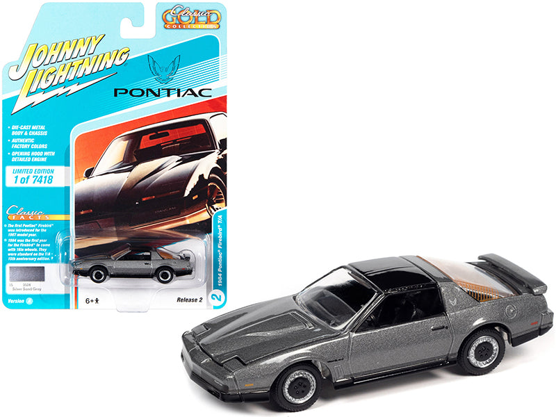 1984 Pontiac Firebird Trans Am T/A Silver Sand Gray Metallic with Black Top 'Classic Gold Collection' Series Limited Edition to 7418 pieces Worldwide 1/64 Diecast Model Car by Johnny Lightning