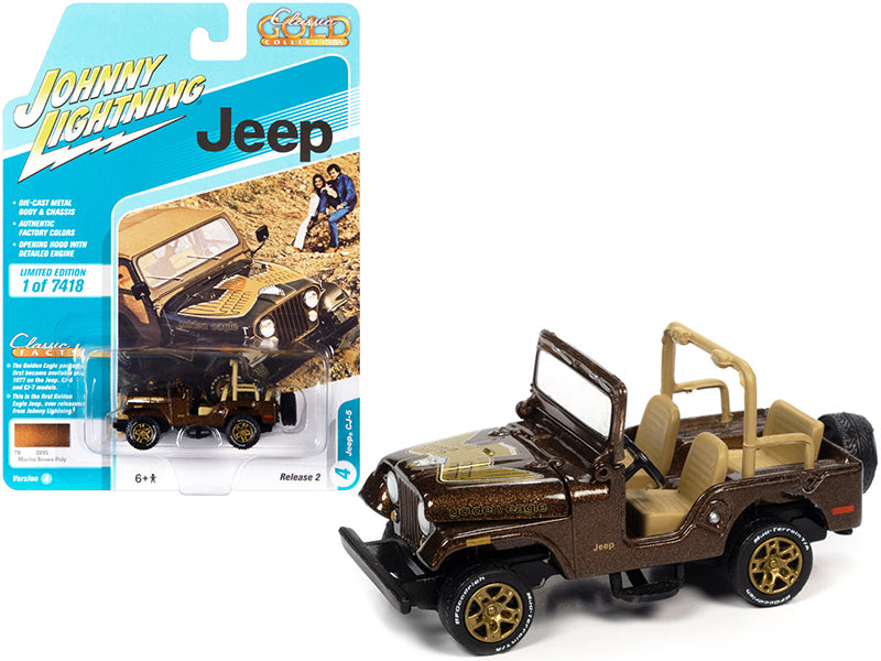 Jeep CJ-5 Mocha Brown Metallic with Golden Eagle Graphics 'Classic Gold Collection' Series Limited Edition to 7418 pieces Worldwide 1/64 Diecast Model Car by Johnny Lightning