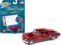 1948 Tucker Torpedo Red Maroon Metallic 'Tucker: The Man and His Dream' (1988) Movie with Poker Chip (Collector Token) and Game Card 'Trivial Pursuit' 'Pop Culture' Series 3 1/64 Diecast Model Car by Johnny Lightning
