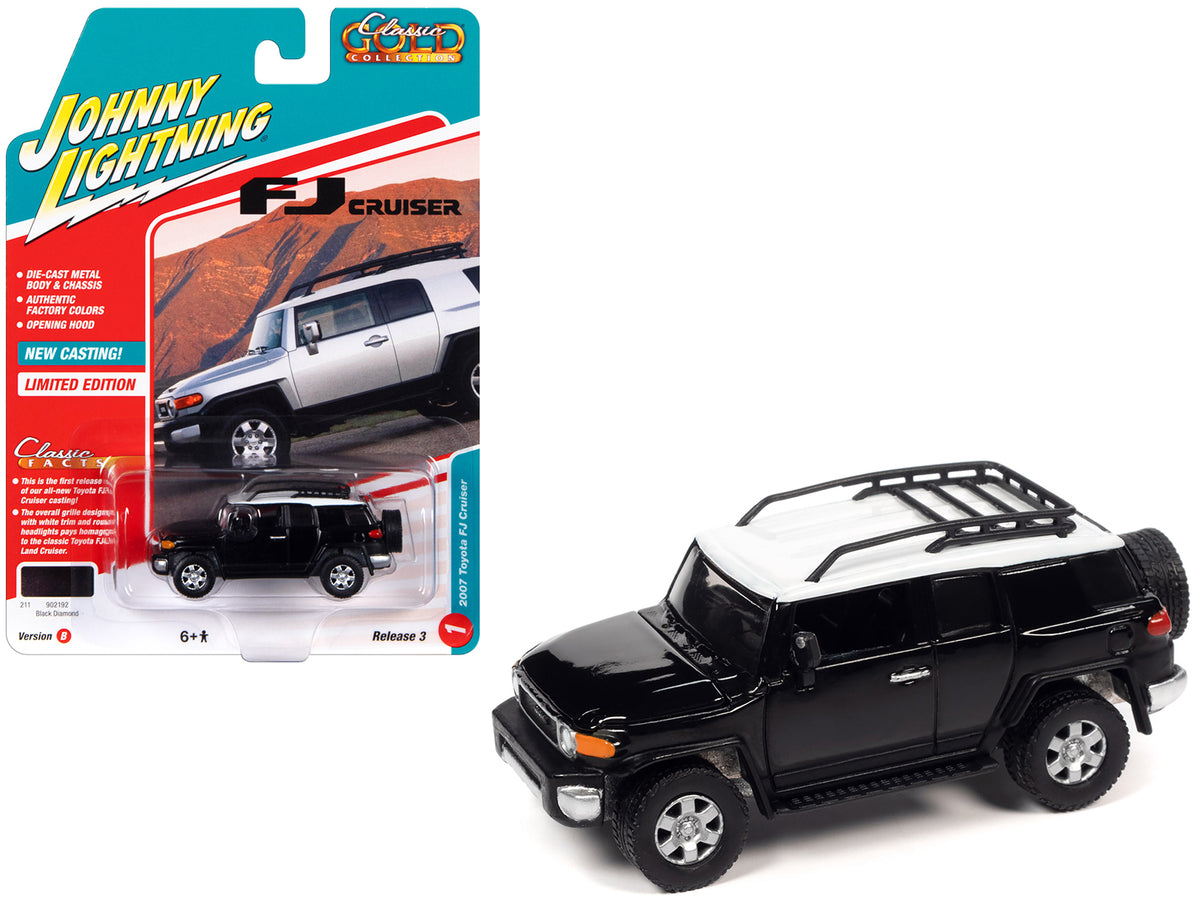 2007 Toyota FJ Cruiser Black Diamond with White Top and Roofrack 'Classic Gold Collection' Series Limited Edition 1/64 Diecast Model Car by Johnny Lightning