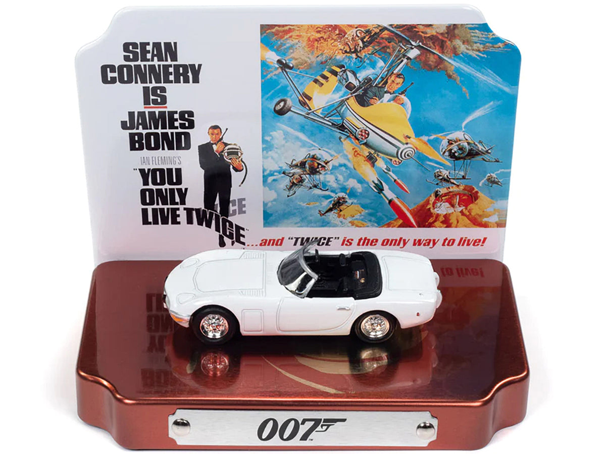 1967 Toyota 2000 GT Convertible RHD (Right Hand Drive) White 007 (James Bond) 'You Only Live Twice' (1967) Movie with Collectible Tin Display 'Silver Screen Machines' Series 1/64 Diecast Model Car by Johnny Lightning