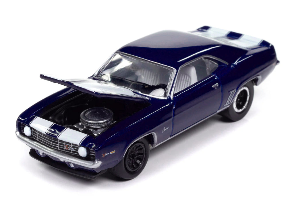 1969 Chevrolet Camaro Z28 Blue Metallic with White Stripes and Interior 'Muscle Cars USA' Series 1/64 Diecast Model Car by Johnny Lightning