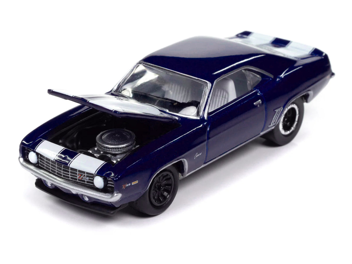 1969 Chevrolet Camaro Z28 Blue Metallic with White Stripes and Interior 'Muscle Cars USA' Series 1/64 Diecast Model Car by Johnny Lightning