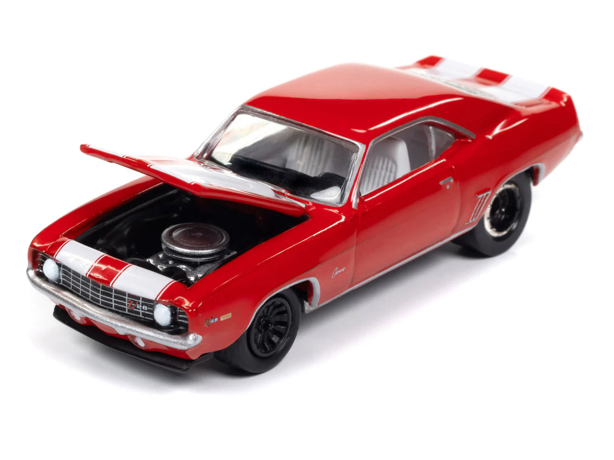 1969 Chevrolet Camaro Z28 Red with White Stripes and Interior 'Muscle Cars USA' Series 1/64 Diecast Model Car by Johnny Lightning