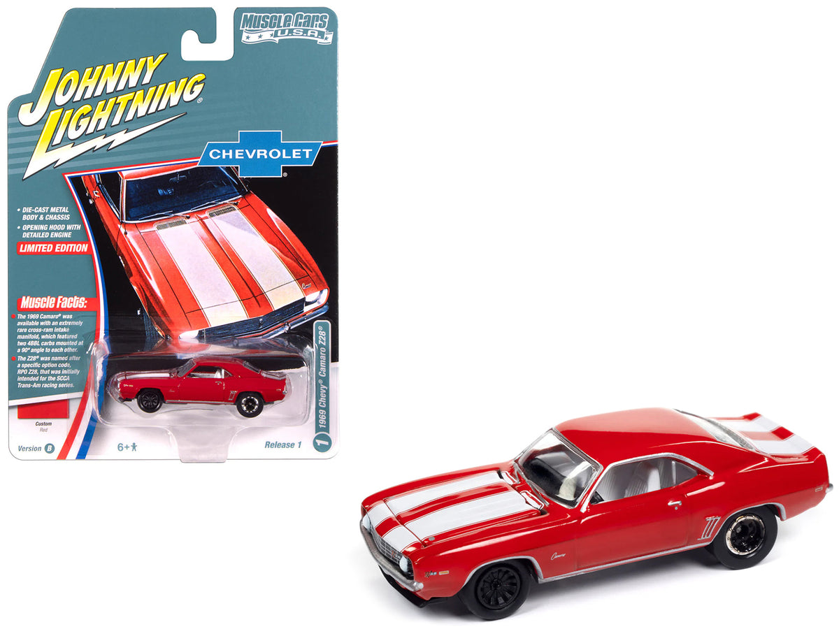 1969 Chevrolet Camaro Z28 Red with White Stripes and Interior 'Muscle Cars USA' Series 1/64 Diecast Model Car by Johnny Lightning