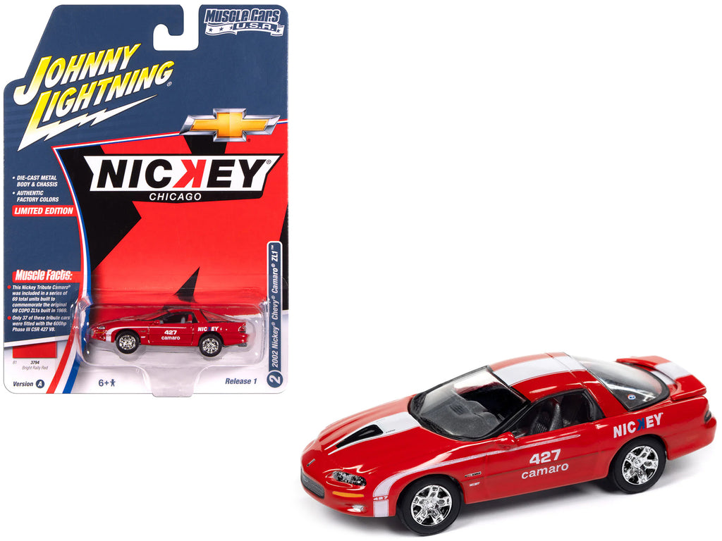 2002 Chevrolet Nickey Camaro ZL1 Bright Rally Red with White Stripes 'Muscle Cars USA' Series 1/64 Diecast Model Car by Johnny Lightning