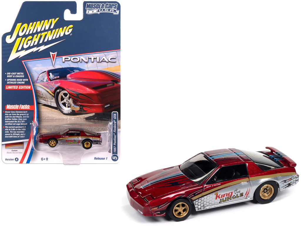 1987 Pontiac Firebird GTA 'King of the Jungle' Red and Silver Metallic with Graphics 'Muscle Cars USA' Series 1/64 Diecast Model Car by Johnny Lightning