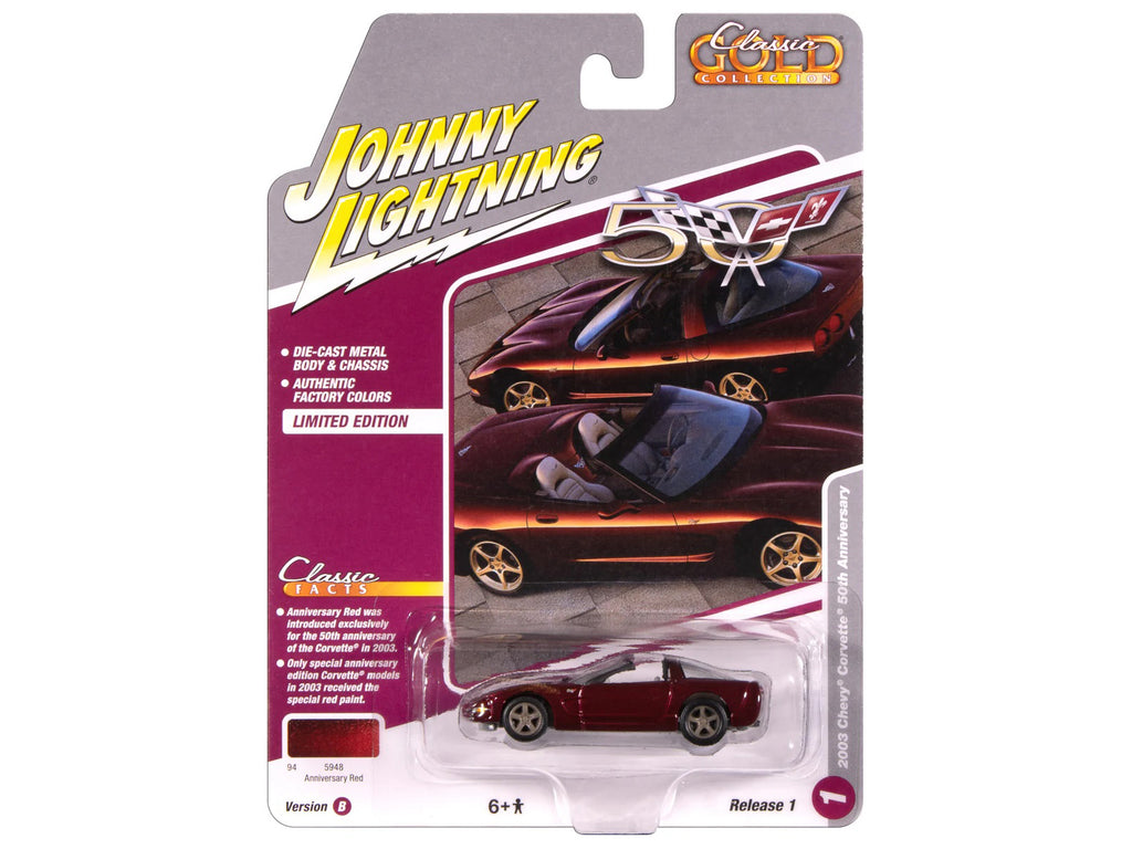 2003 Chevrolet Corvette Convertible '50th Anniversary' Anniversary Red Metallic 'Classic Gold Collection' 1/64 Diecast Model Car by Johnny Lightning