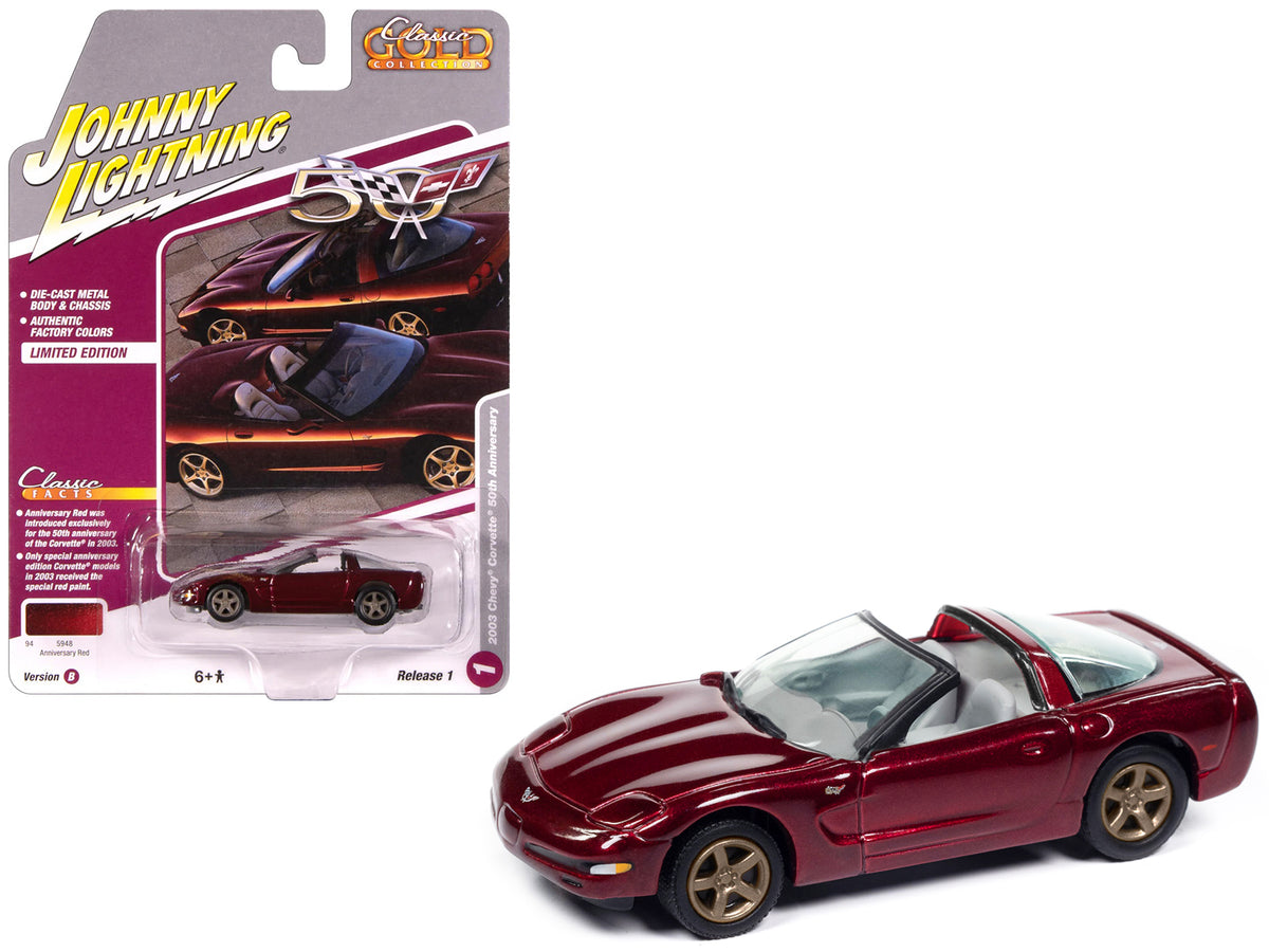 2003 Chevrolet Corvette Convertible '50th Anniversary' Anniversary Red Metallic 'Classic Gold Collection' 1/64 Diecast Model Car by Johnny Lightning
