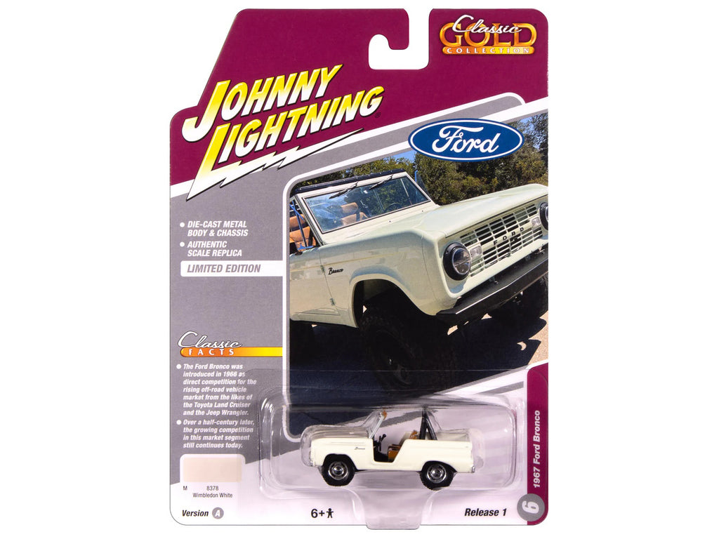 1967 Ford Bronco Wimbledon White 'Classic Gold Collection' 1/64 Diecast Model Car by Johnny Lightning