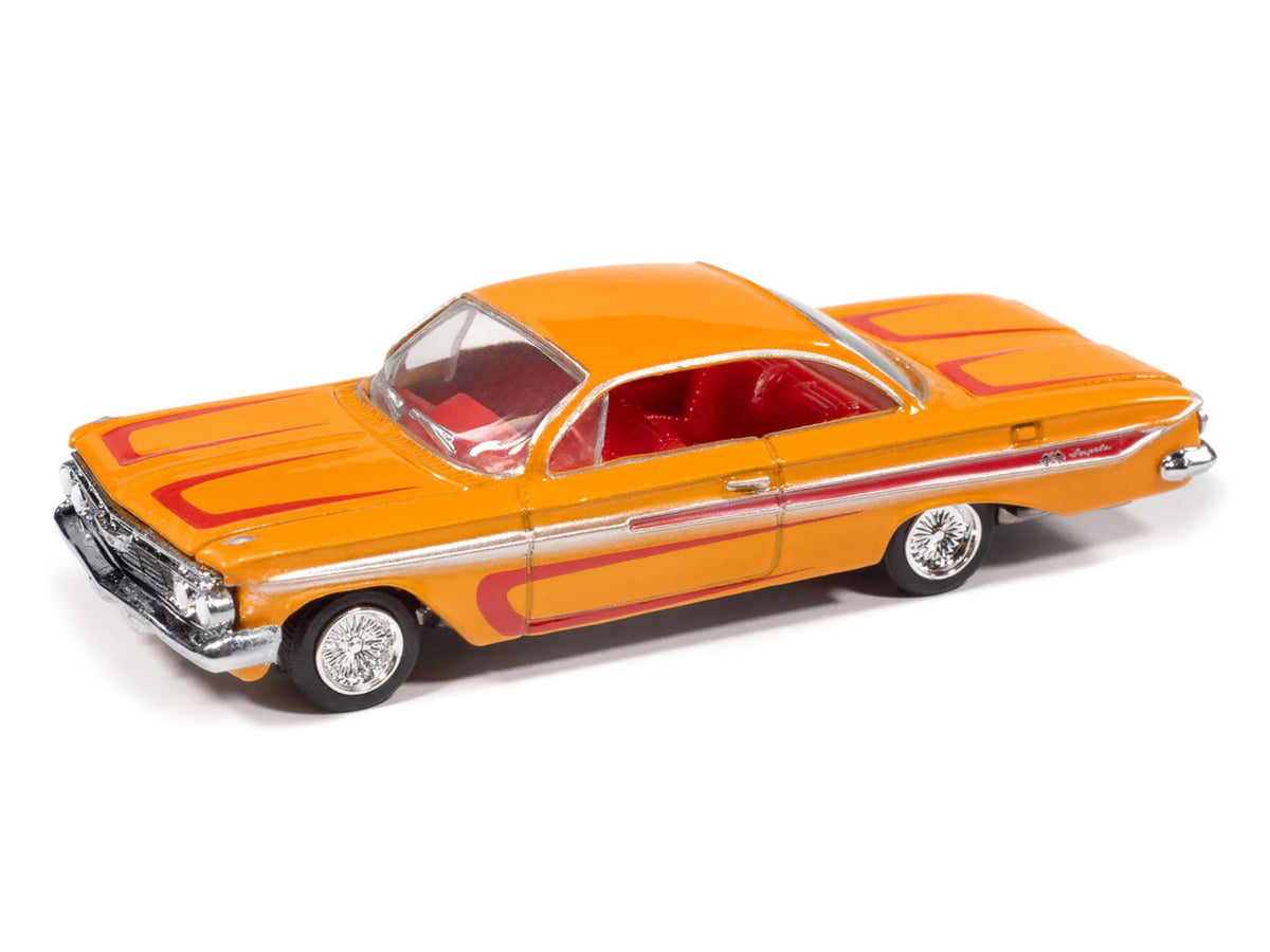 1961 Chevrolet Impala SS 409 Yellow Metallic with Red Stripes and Interior 'Scrapin' Series 1/64 Diecast Model Car by Johnny Lightning