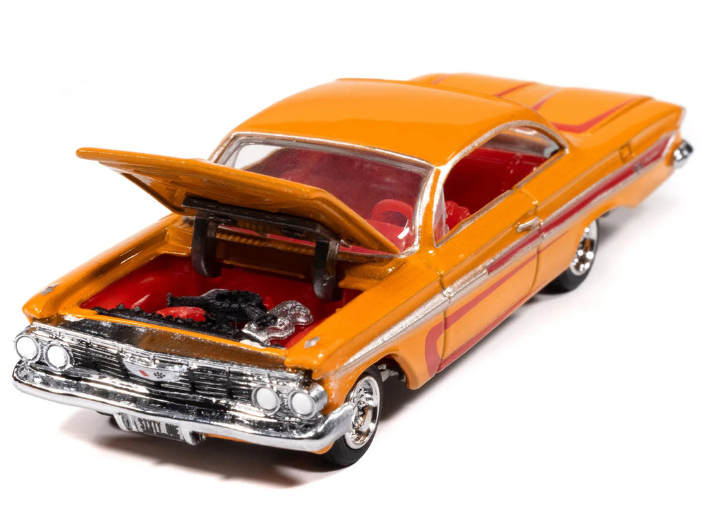 1961 Chevrolet Impala SS 409 Yellow Metallic with Red Stripes and Interior 'Scrapin' Series 1/64 Diecast Model Car by Johnny Lightning