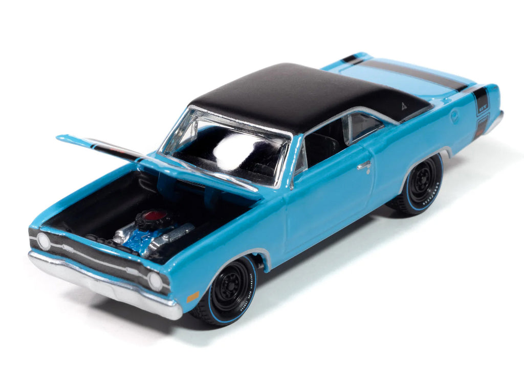 1969 Dodge Dart GTS 340 Blue with Black Top and Stripes 'Goodyear Blue Streak' 'Pop Culture' 2025 Release 1 1/64 Diecast Model Car by Johnny Lightning