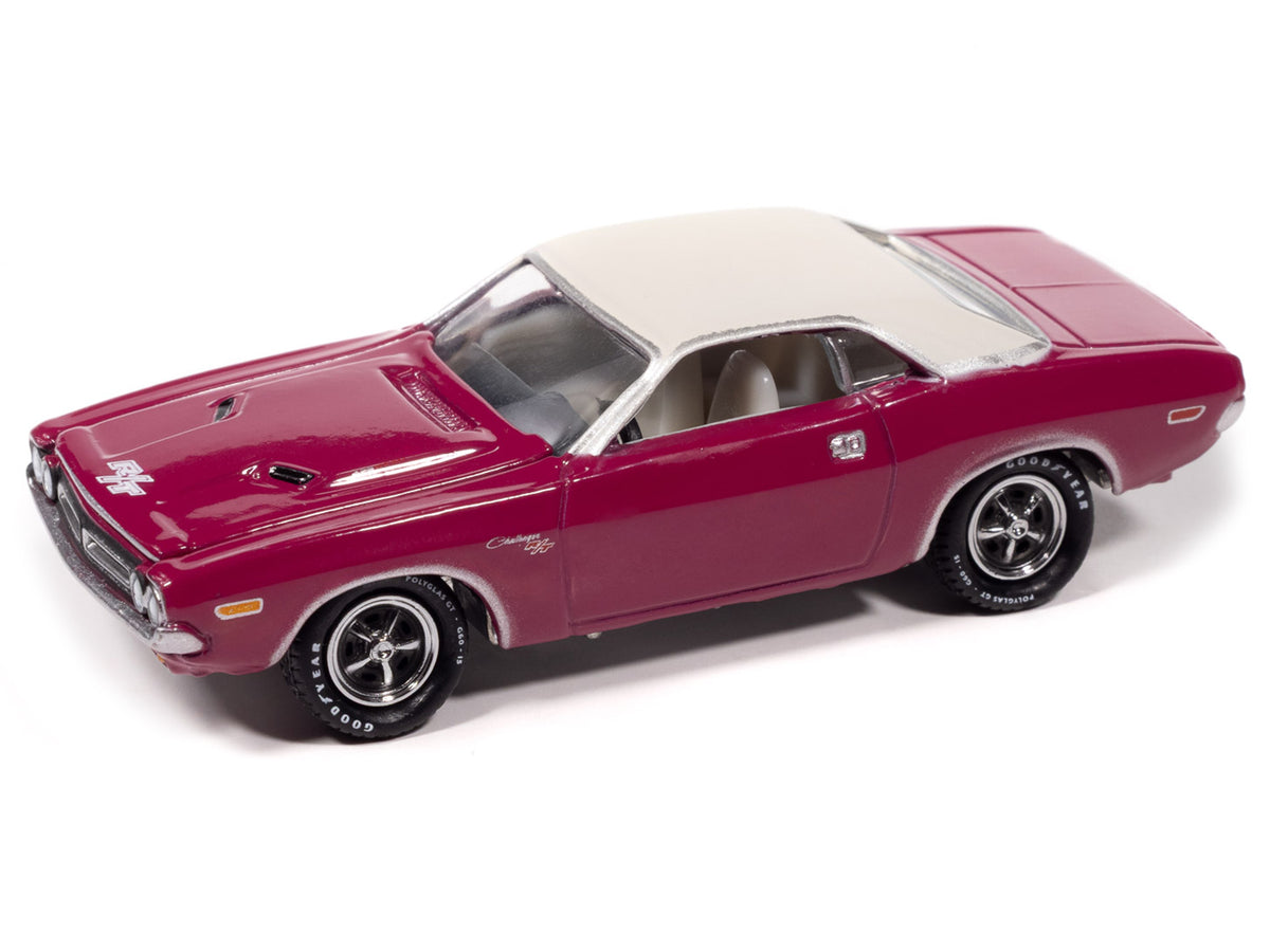 1971 Dodge Challenger R/T Panther Pink with White Top and Interior 'Classic Gold Collection' 1/64 Diecast Model Car by Johnny Lightning