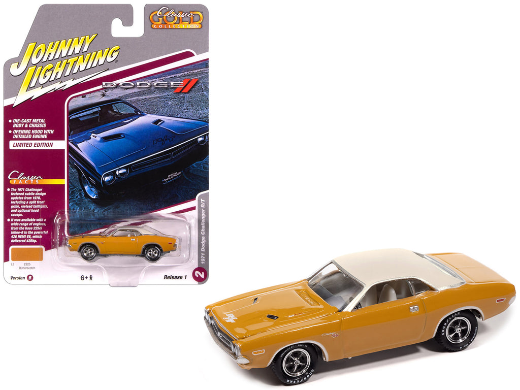 1971 Dodge Challenger R/T Butterscotch with White Top and Interior 'Classic Gold Collection' 1/64 Diecast Model Car by Johnny Lightning