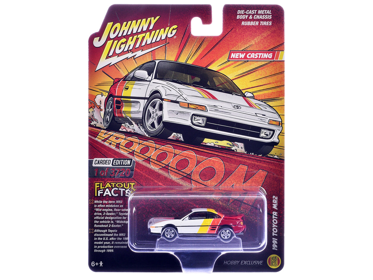 1991 Toyota MR2 White with Stripes 'Hobby Exclusive' Series Limited Edition to 3720 pieces Worldwide 1/64 Diecast Model Car by Johnny Lightning