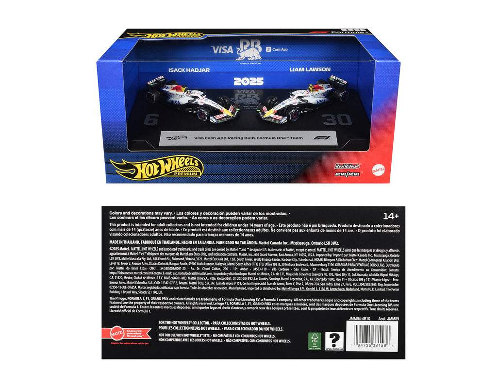 'Visa Cash App Racing Bulls Formula One Team' Formula One F1 World Championship (2025) 2 Piece Set Diecast Model Cars by Hot Wheels
