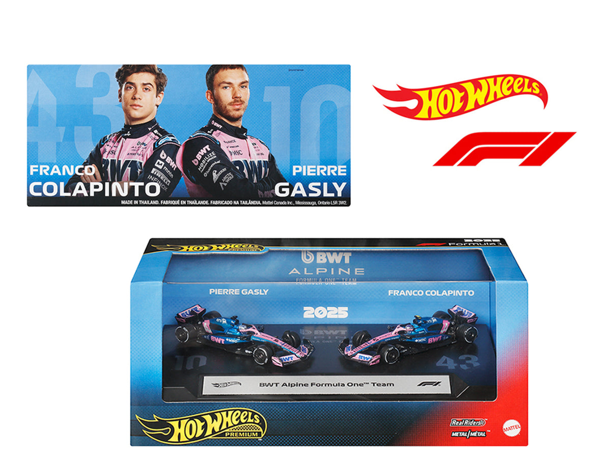 'BWT Alpine Formula One Team' Formula One F1 World Championship (2025) 2 Piece Set Diecast Model Cars by Hot Wheels