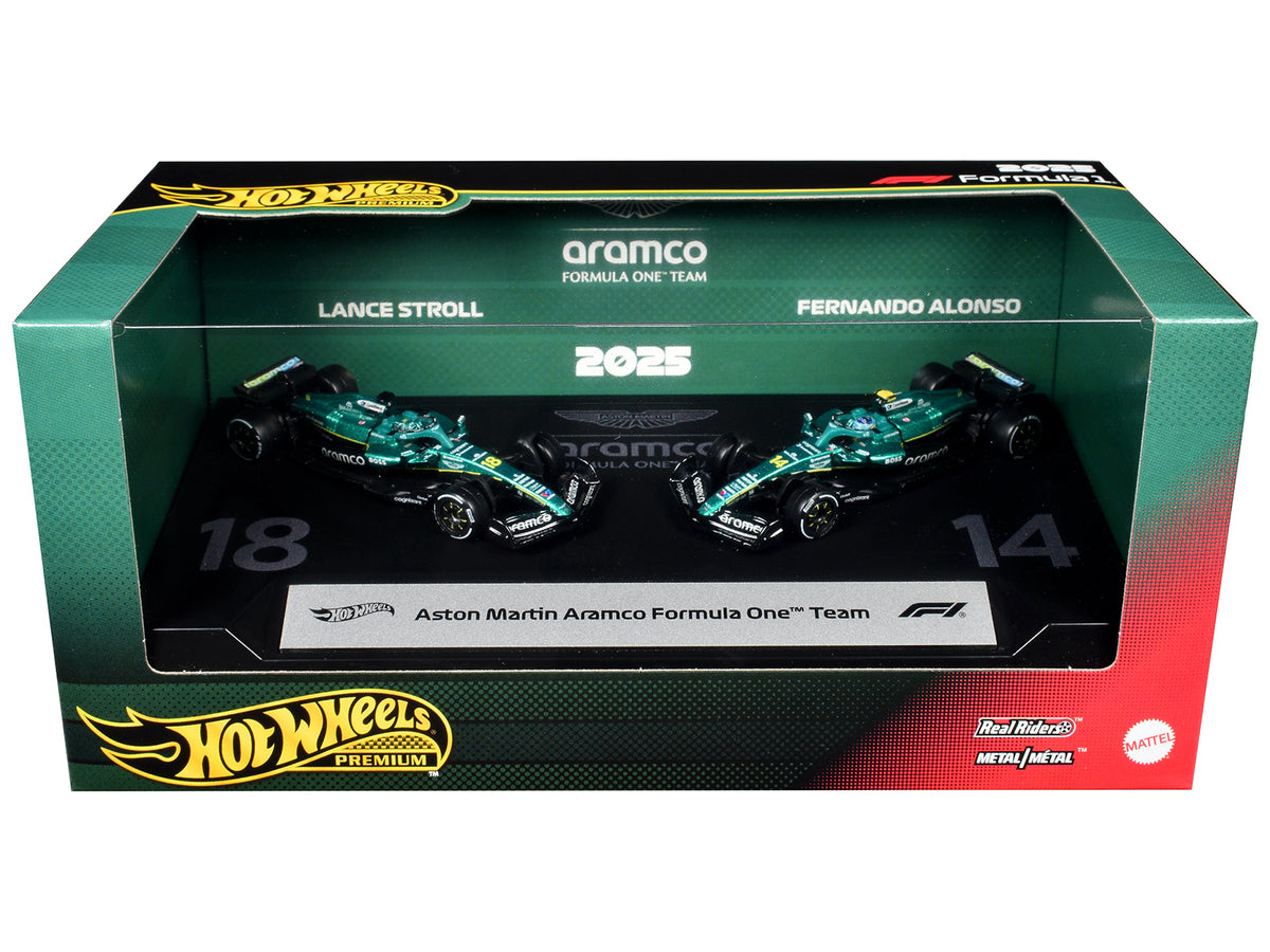 'Aston Martin Aramco Formula One Team' Formula One F1 World Championship (2025) 2 Piece Set Diecast Model Cars by Hot Wheels