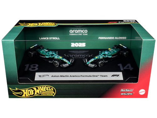 'Aston Martin Aramco Formula One Team' Formula One F1 World Championship (2025) 2 Piece Set Diecast Model Cars by Hot Wheels