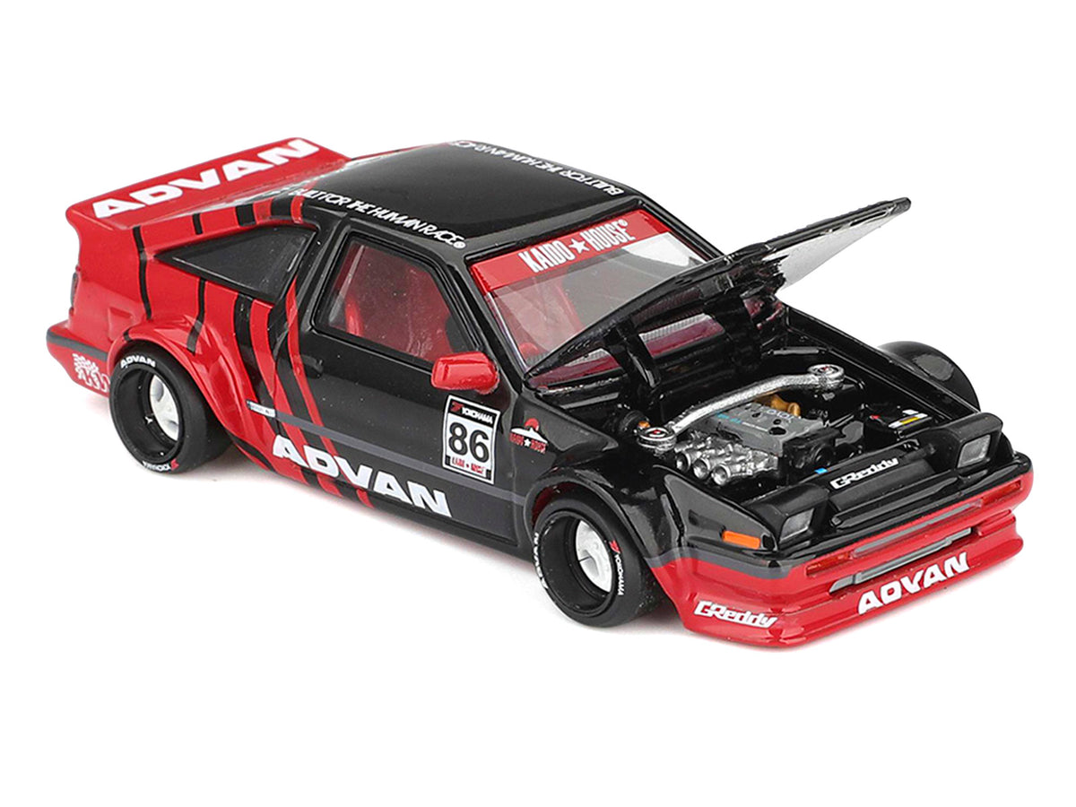 Toyota AE86 Sprinter Trueno RHD (Right Hand Drive) #86 'Kaido ADVAN' Black and Red (Designed by Jun Imai) 'Kaido House' Special 1/64 Diecast Model Car by Mini GT