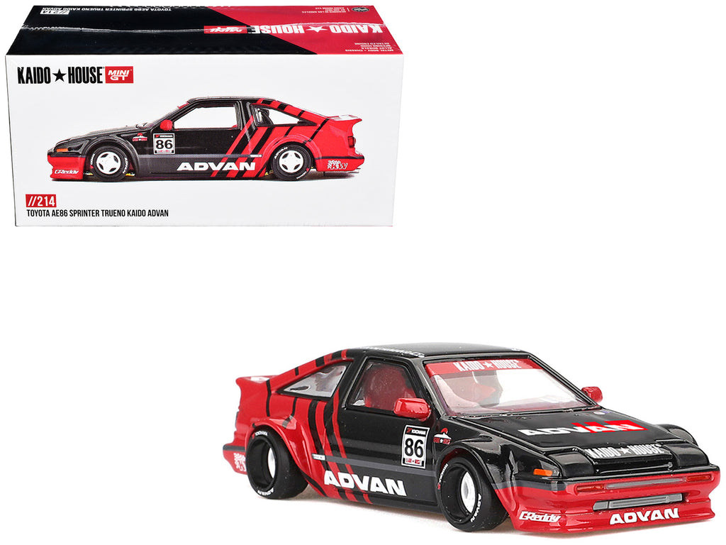 Toyota AE86 Sprinter Trueno RHD (Right Hand Drive) #86 'Kaido ADVAN' Black and Red (Designed by Jun Imai) 'Kaido House' Special 1/64 Diecast Model Car by Mini GT