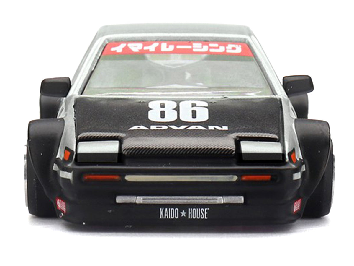 Toyota AE86 Sprinter Trueno RHD (Right Hand Drive) #86 'Kaido Street V2' Silver Metallic and Black with Carbon Hood and Graphics (Designed by Jun Imai) 'Kaido House' 1/64 Die Cast Model Car by Mini GT