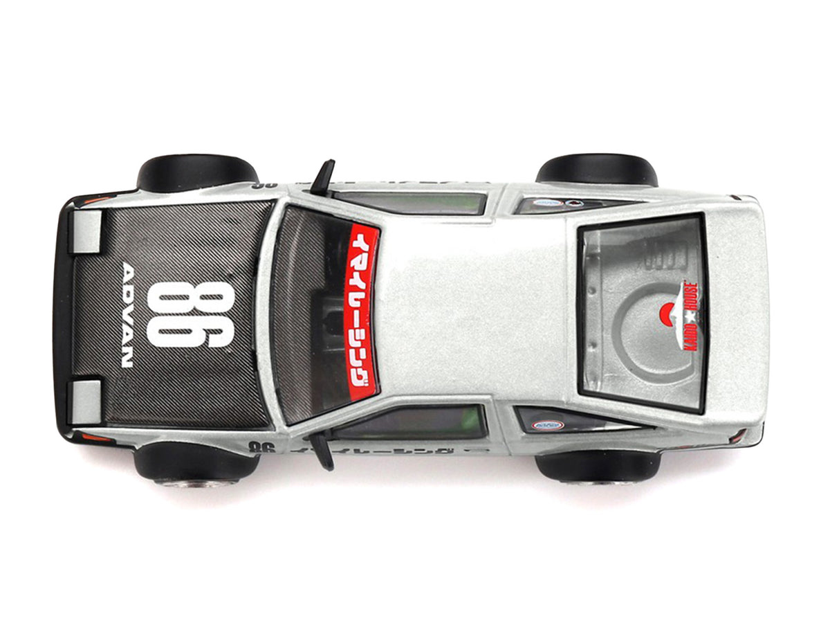 Toyota AE86 Sprinter Trueno RHD (Right Hand Drive) #86 'Kaido Street V2' Silver Metallic and Black with Carbon Hood and Graphics (Designed by Jun Imai) 'Kaido House' 1/64 Die Cast Model Car by Mini GT