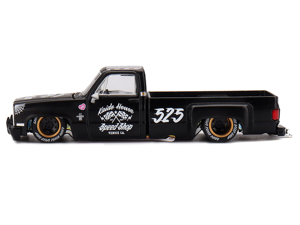 Chevrolet Silverado Dually Pickup Truck 'Hot Rod V1' Matt Black with Checkered Top and Graphics (Designed by Jun Imai) 'Kaido House' Special 1/64 Diecast Model Car by Mini GT
