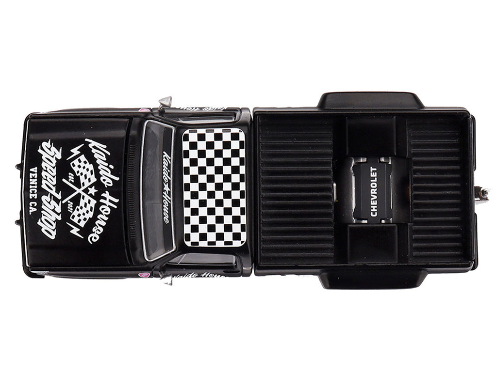 Chevrolet Silverado Dually Pickup Truck 'Hot Rod V1' Matt Black with Checkered Top and Graphics (Designed by Jun Imai) 'Kaido House' Special 1/64 Diecast Model Car by Mini GT