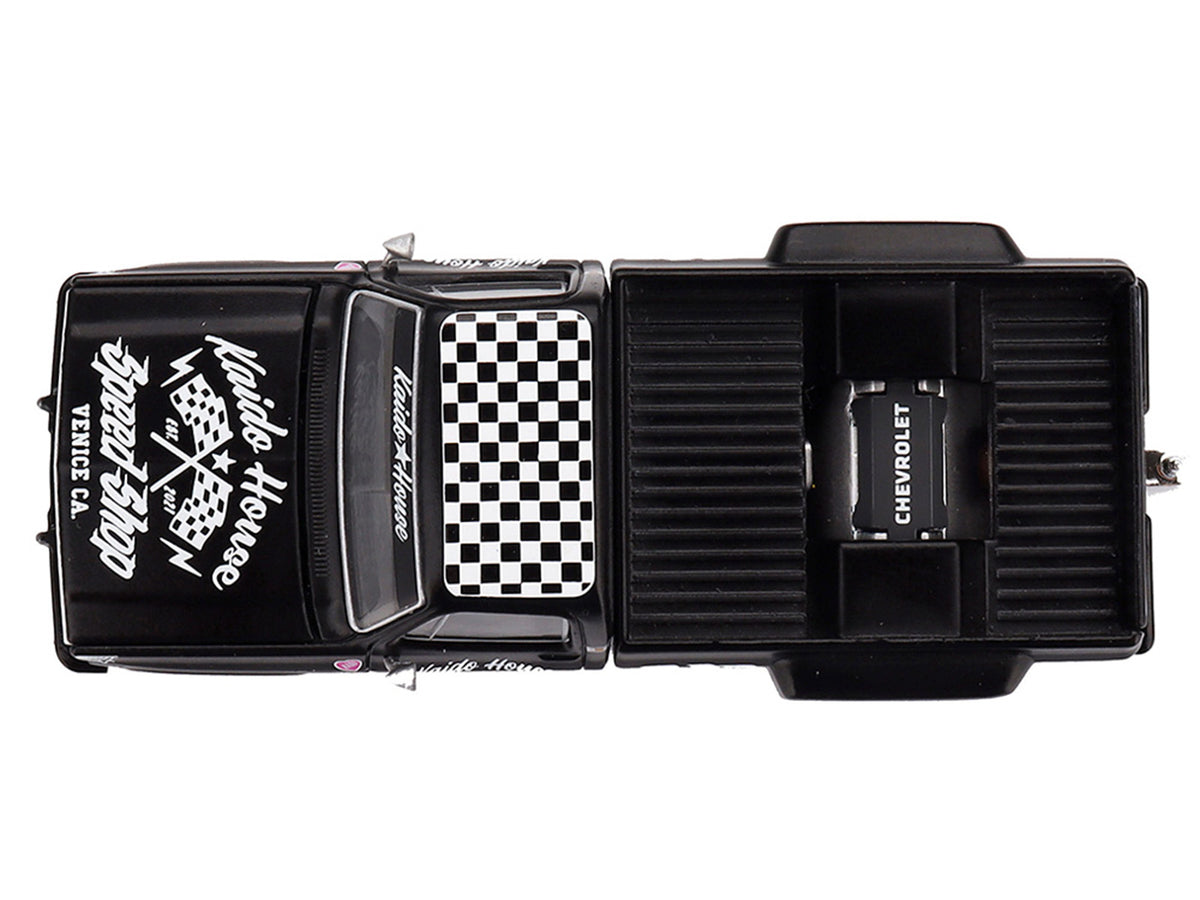 Chevrolet Silverado Dually Pickup Truck 'Hot Rod V1' Matt Black with Checkered Top and Graphics (Designed by Jun Imai) 'Kaido House' Special 1/64 Diecast Model Car by Mini GT