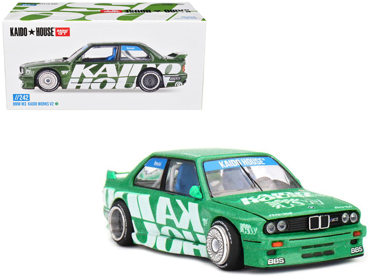 BMW M3 'Kaido Works V2' Green Metallic with Graphics (Designed by Jun Imai) 'Kaido House' Special 1/64 Diecast Model Car by Mini GT