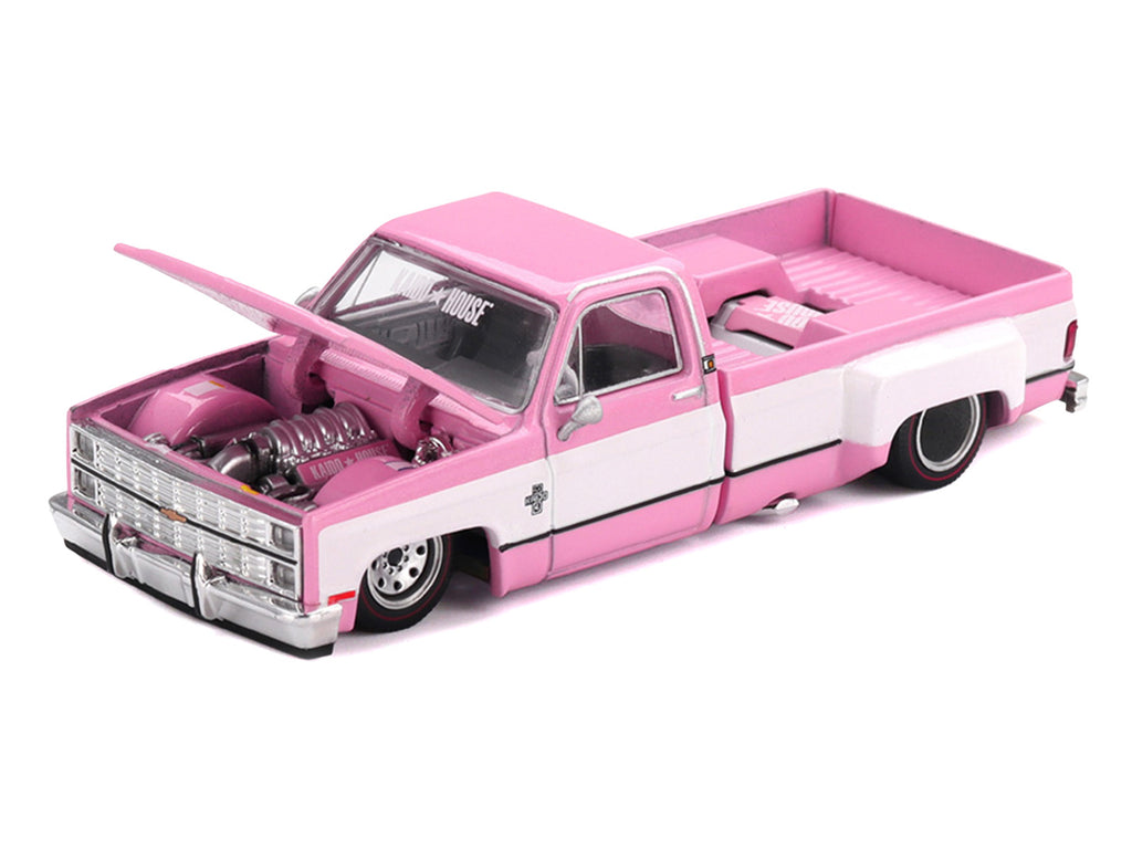 Chevrolet Silverado Dually Pickup Truck 'Vintage Spec V2' Pink with White Sides (Designed by Jun Imai) 'Kaido House' Special 1/64 Diecast Model Car by Mini GT
