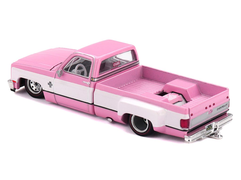 Chevrolet Silverado Dually Pickup Truck 'Vintage Spec V2' Pink with White Sides (Designed by Jun Imai) 'Kaido House' Special 1/64 Diecast Model Car by Mini GT
