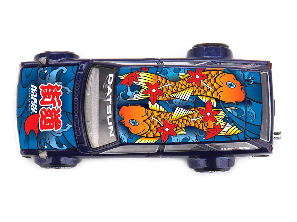 Datsun Kaido 510 Wagon RHD (Right Hand Drive) 'Koi Wagon V1' Blue with Koi Fish Graphics (Designed by Jun Imai) 'Kaido House' Special 1/64 Diecast Model Car by Mini GT