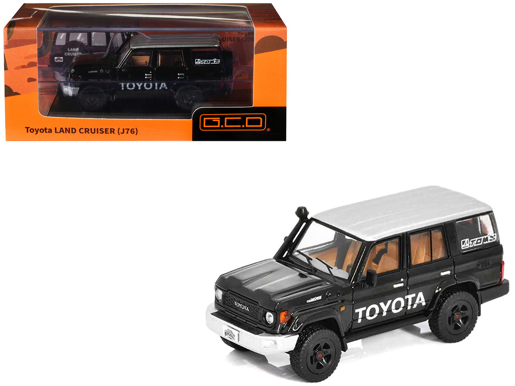 Toyota Land Cruiser (J76) Black with Silver Metallic Top 1/64 Diecast Model Car by GCD