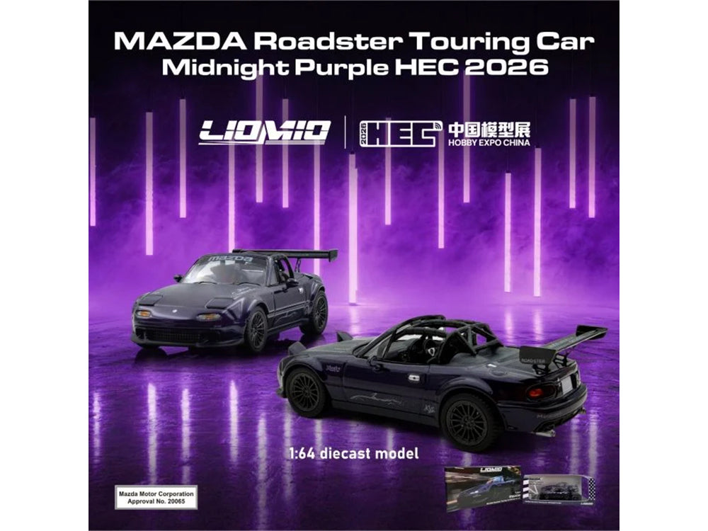 Mazda Roadster Touring Car RHD (Right Hand Drive) Midnight Purple Metallic 'Hobby Expo China 2026 Event Edition' 1/64 Diecast Model Car by Liomio