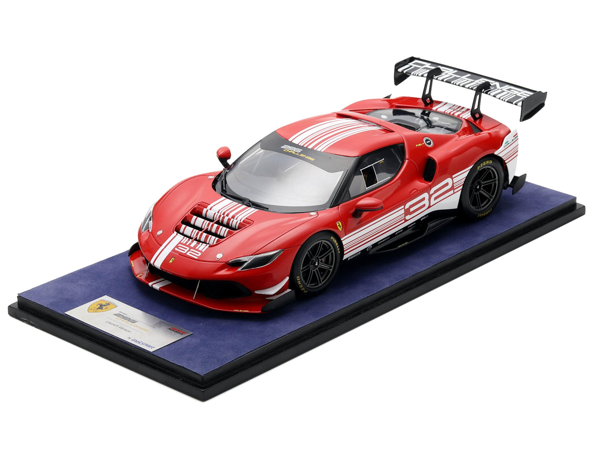 Ferrari 296 GT3 Challenge #32 'Launch Version' Red with White Stripes with Acrylic Display Case 1/18 Model Car by LookSmart
